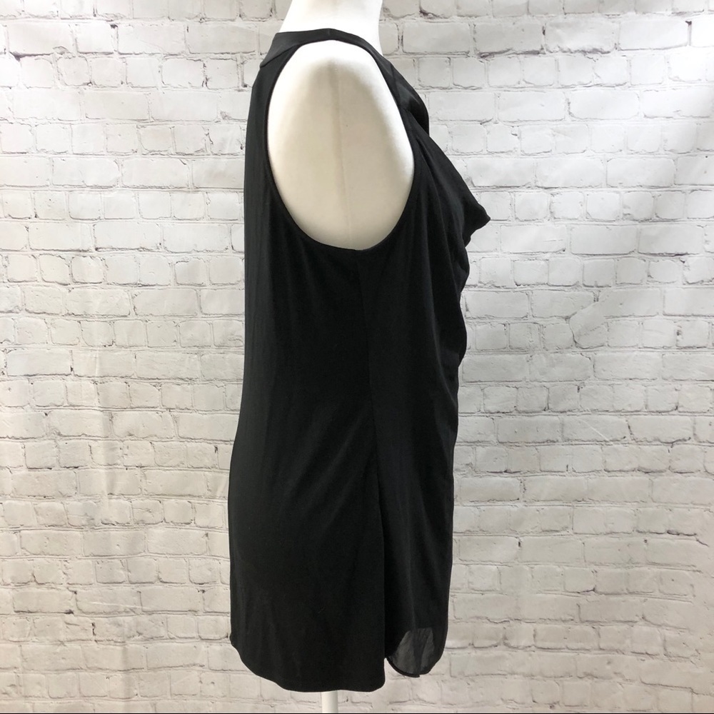 WHBM Black Sleeveless Woven Overlay Asymmetric Top V Neck Size Medium - Picture 7 of 9